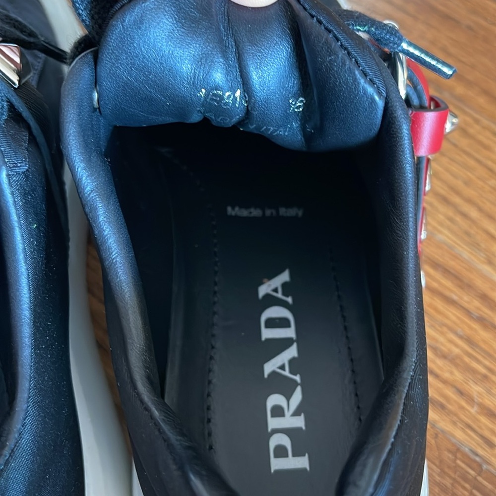 Prada Black and Red Studded Sneakers - Picture 4 of 7